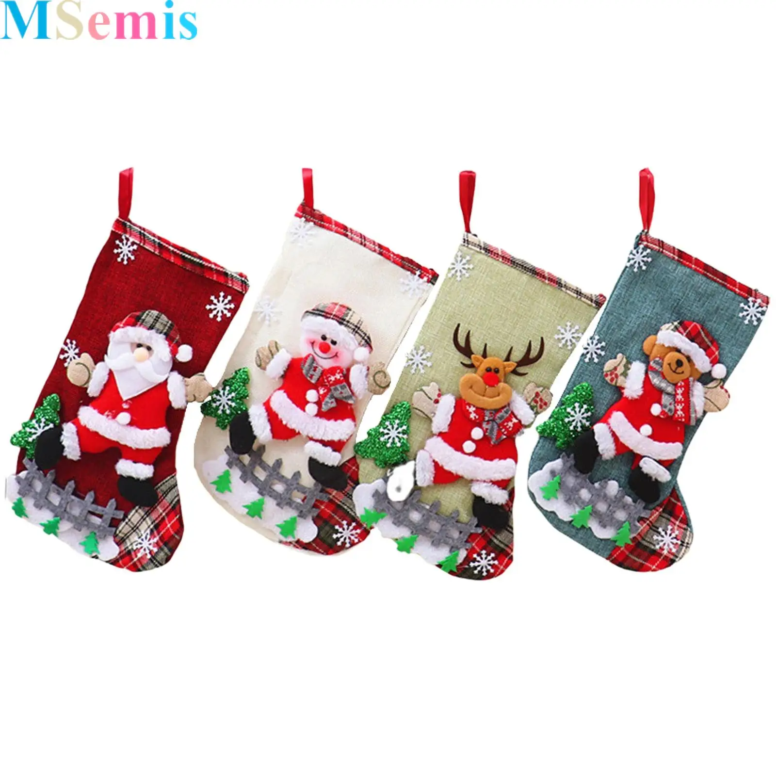 

4Pcs Christmas Stockings Bags Deer Santa Snowman Bear Xmas Stocking Holiday Christmas Decoration Props Gifts