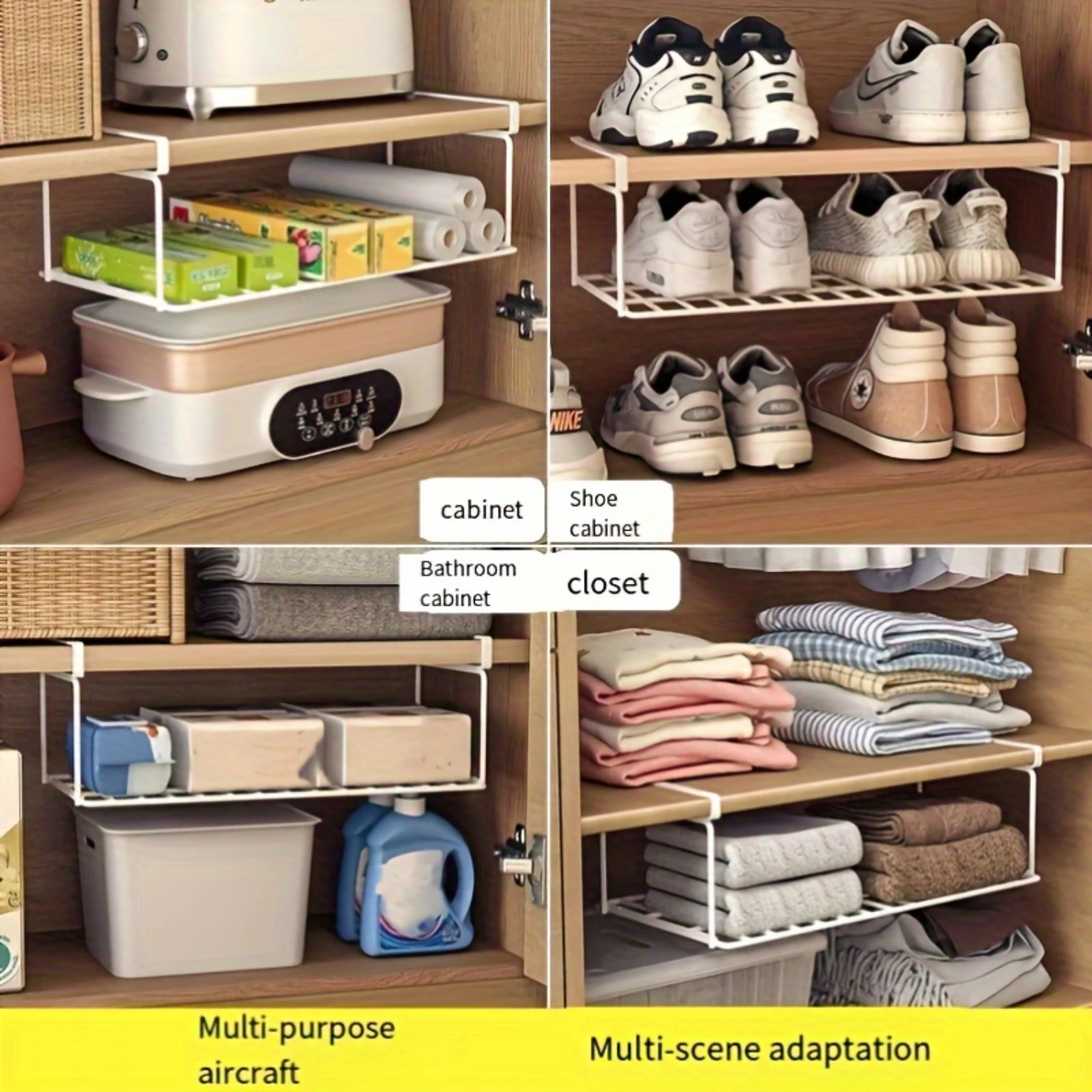 

"Sleek Design" Space-Saving Foldable Shoe Rack - Expandable Layered Design For Bathroom Cabinets, Carbon Steel, Ceiling Mount