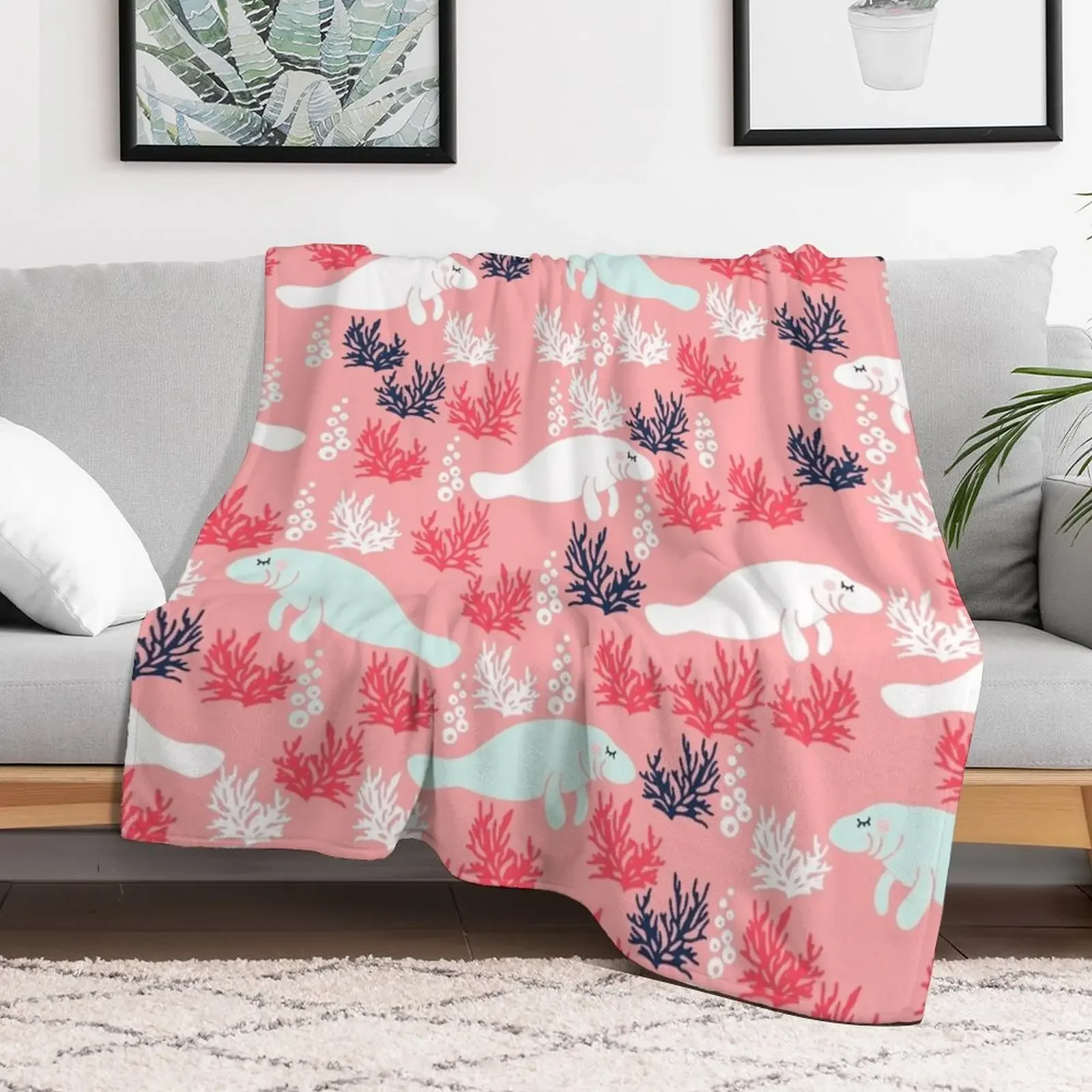 Cute Manatee Throw Blanket Sofas Plaid Blankets