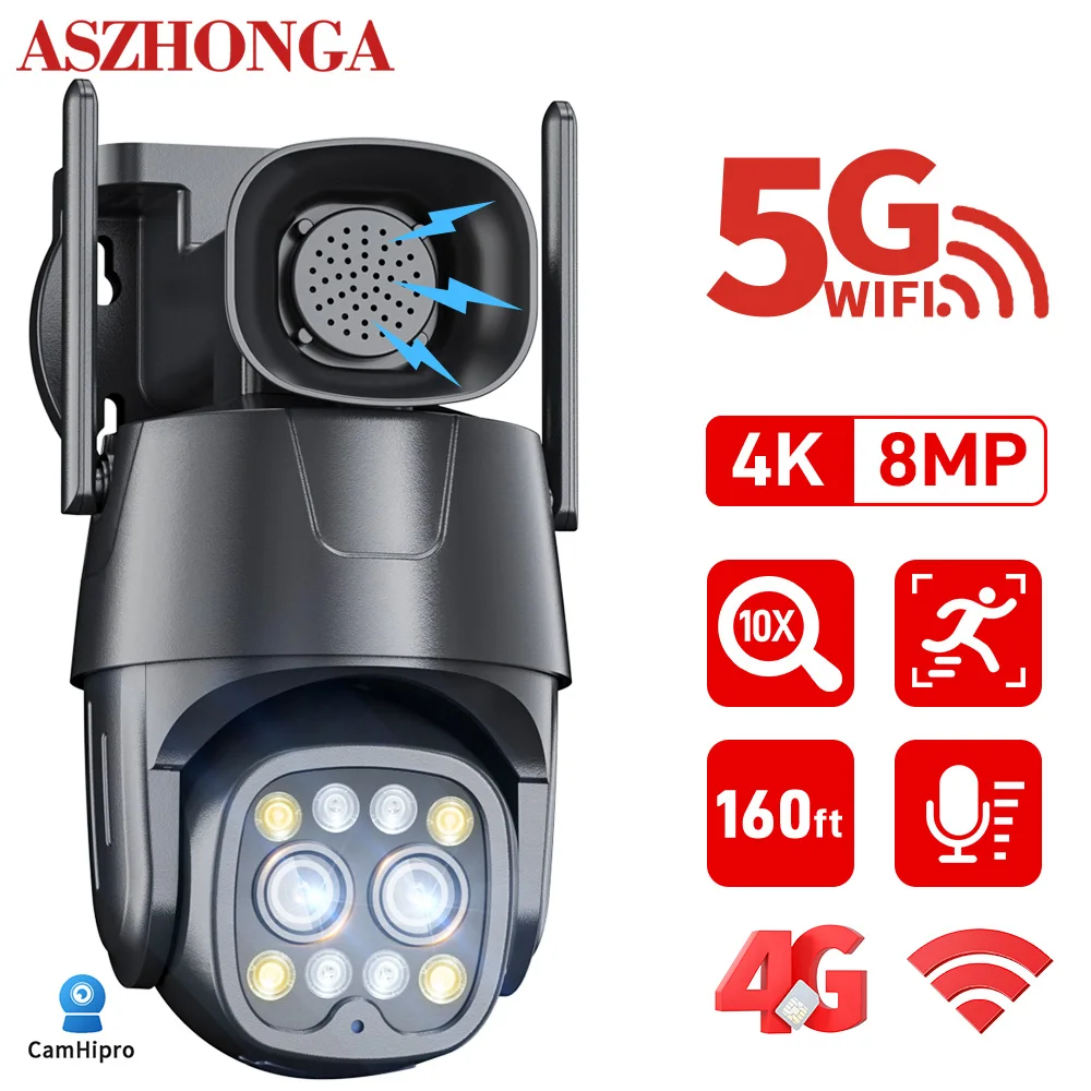 

ASZHONGA 4G 8MP Dual Lens Camera 10X Zoom PTZ Camera Two-way Audio WiFi Security Surveillance Linkage Tracking Home Outdoor Cam