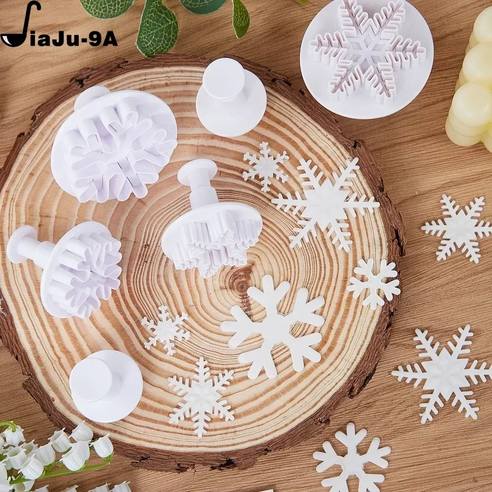 3pcs Snowflake Plunger Mold Cake Decorating Tool Biscuit Cookie Cupcake Mould Kitchen Accessories Fondant Cutting Pastry Cutter