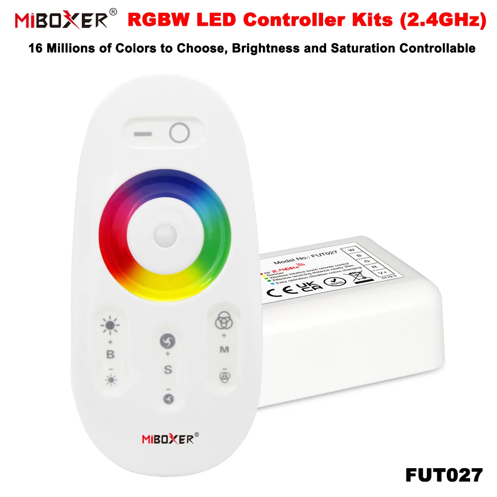 

Miboxer FUT027 DC12-24V 2.4GHzRF Touch RGBW Brightness and saturation controllable adjustable Controller Dim for Led Strip/FCOB