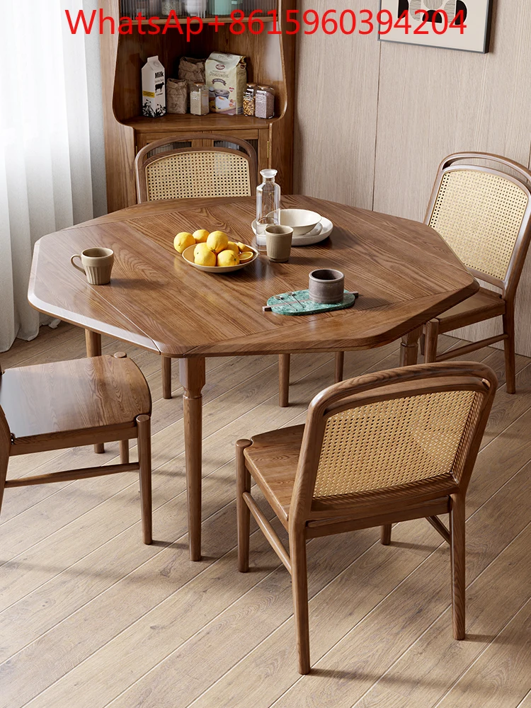 Custom Nordic solid wood dining table deformable folding octagonal square table dual purpose dining table chair