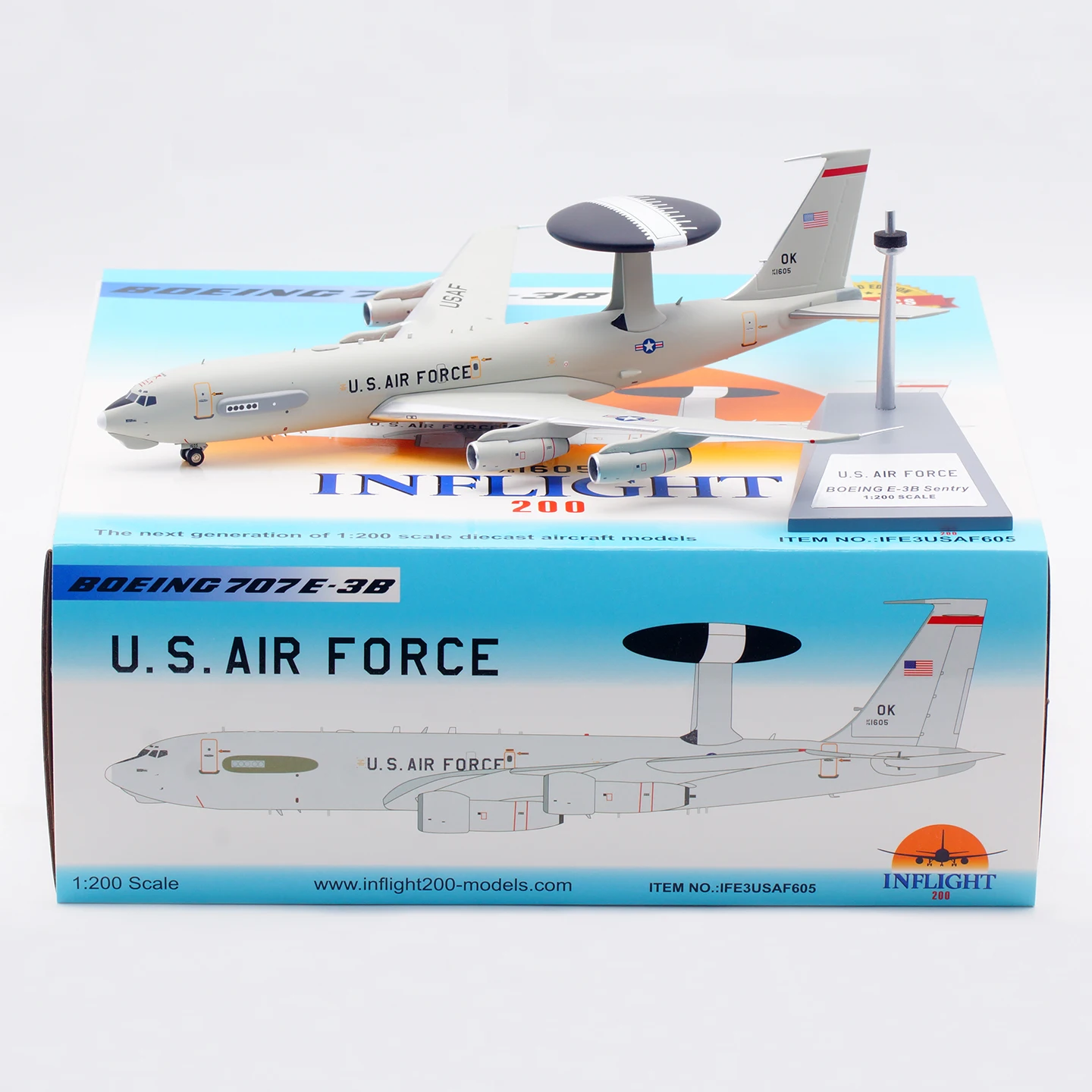 

IFE3USAF605 Alloy Collectible Plane Gift INFLIGHT 1:200 USA - Air Force Boeing E-3B Sentry Diecast Aircraft Jet Model 76-1605