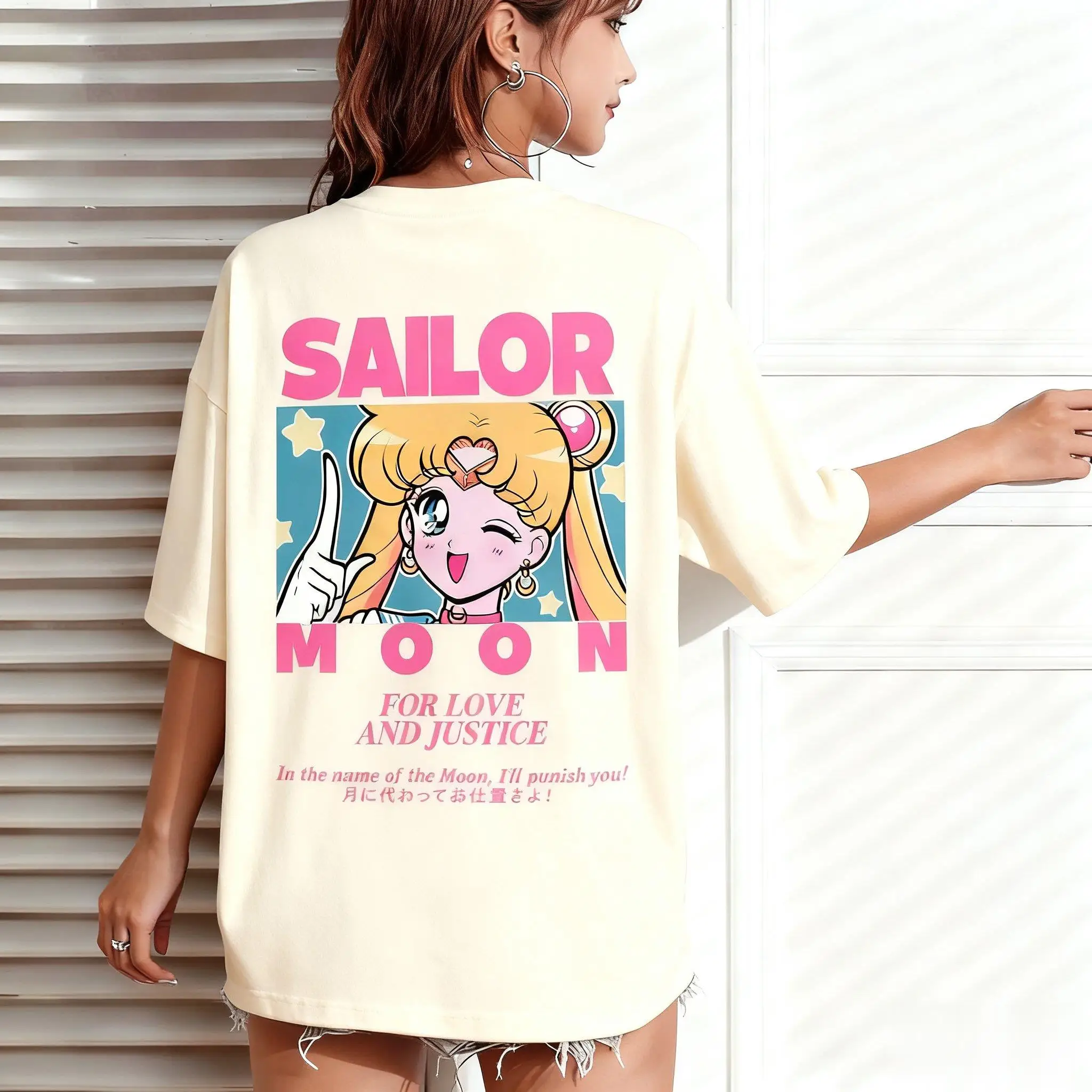 

Oversized Casual Streetwear Sailor Moon Men Women T-Shirt Anime Print Short Sleeve Graphic Tee Kawaii Summer Fashion