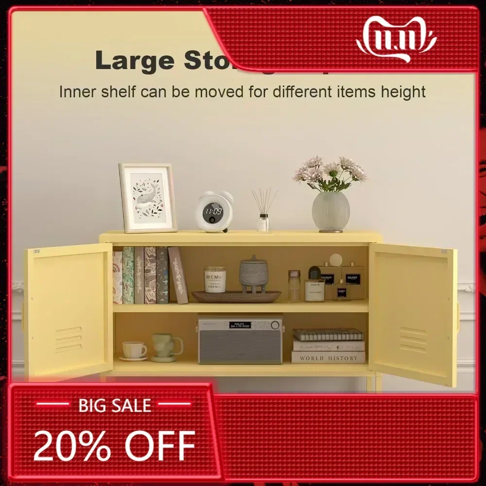 

Шкафчик, металлический шкаф для хранения с дверцами, металлическая подставка для телевизора для спальни, широкий акцент для хранения, желтый