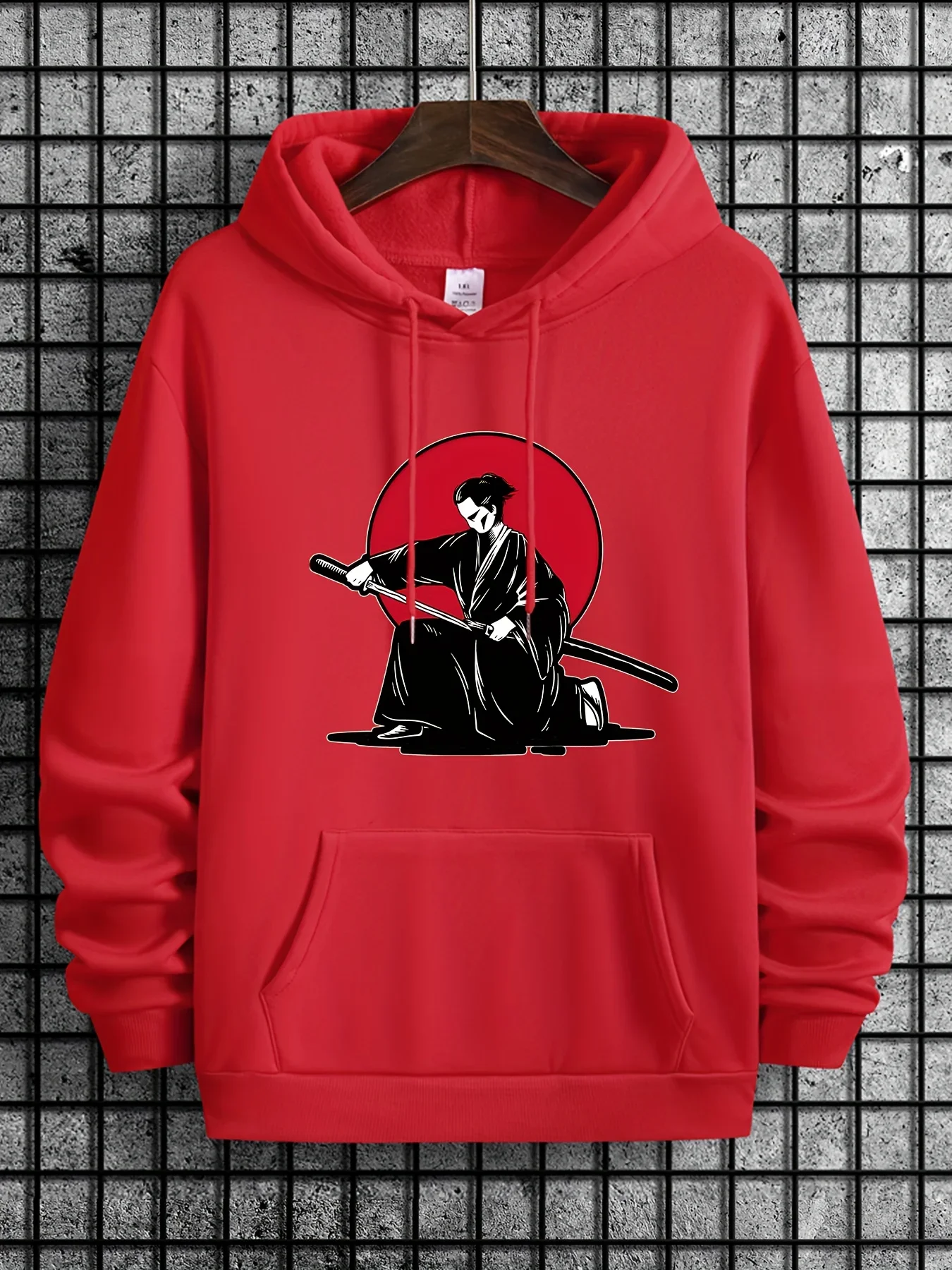Bushido Culture Samurai Warrior Drawing Front Print Hooded Sweatshirt Unisex Loose Fleece Pullover Retro Japanese Art Casual