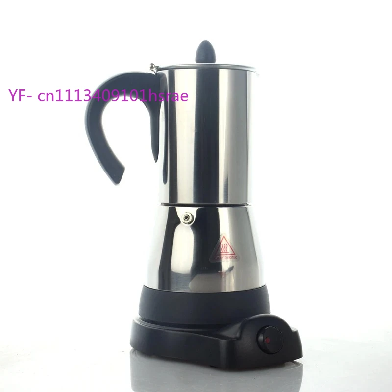 304 Stainless Steel Electric Moka Pot, 1-6 Cups Espresso Coffee Maker, 220V Euro Plug Home Office Coffee Brewing Pot