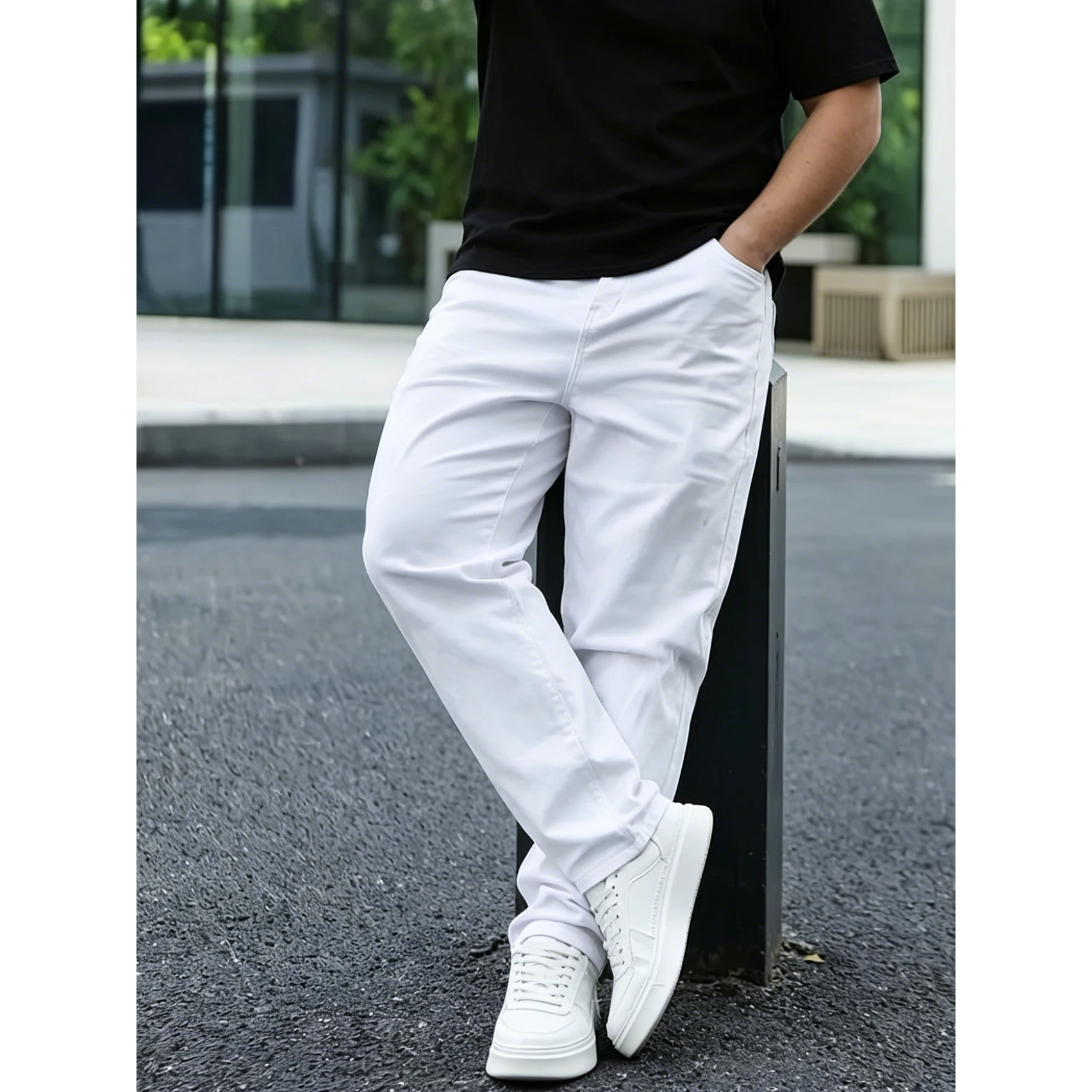 Men S Jeans Classic White Straight Leg Pant No Stretch Man Pants Casual Fit Denim Trousers For Trendy Street Style Loose Comfort
