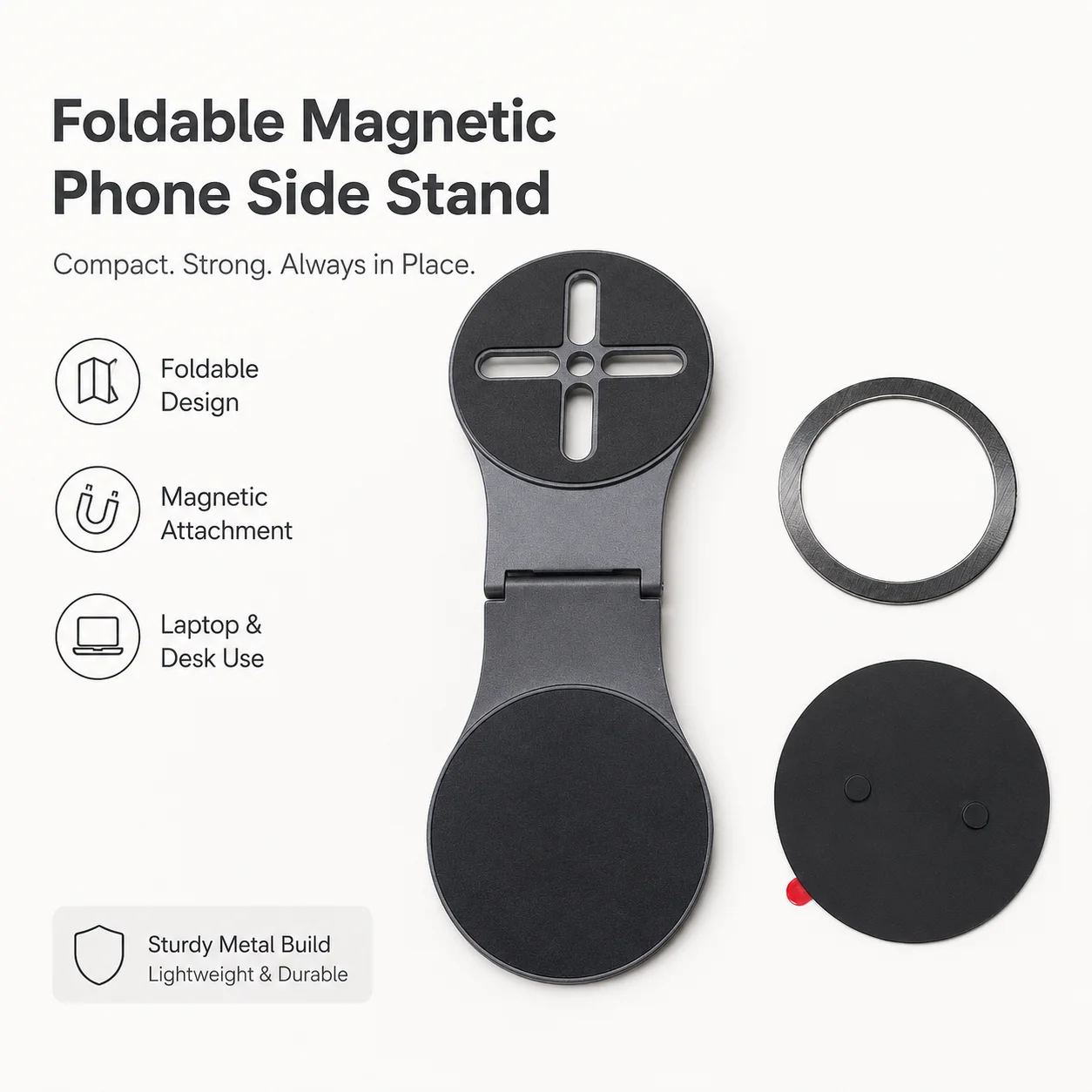 Portable Fold Magnetic Laptop Side Phone Mount, 2-in-1 Magnetic Phone Holder, Work From Home Dual Screen Phone Stand for Office