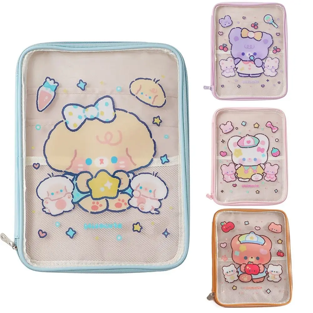 Large Capacity Cartoon Tablet Bag Water-proof File Holder PVC Tablet Protective Cover 3 Individually Compartment Zippered