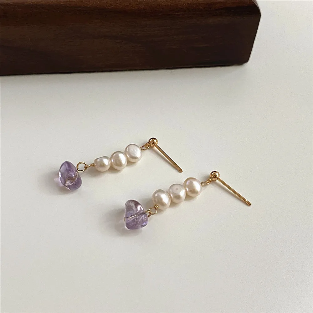 

Natural Freshwater Pearl Dangle Earrings Women Exquisite Silver Needle Amethyst Tassel Long Earring Charming Healing Jewelry