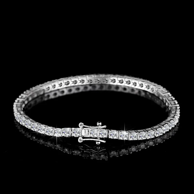 6.5mmS925 Silver Moissanite Single Row Tennis Chain Bracelet Hip Hop Necklace