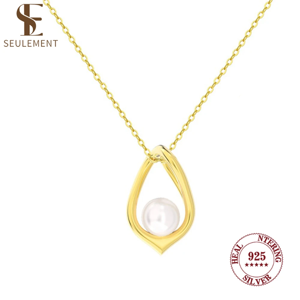 

Seulement Natural Freshwater Pearl Necklace Female Sterling Silver 925 Water Droplet Pendant Necklaces Jewelry Accessories