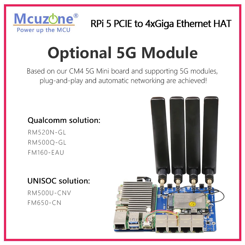 MPG4-4G,Raspberry Pi 5 PCIE to 4xGiga Ethernet HAT, Use switches to expand four-channel Gigabit Ethernet; openwrt OS driverfree