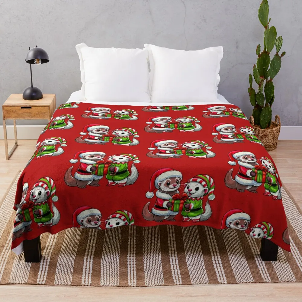 A Very Ferret Christmas Throw Blanket sofa bed blankets and throws Winter beds Personalized Gift Blankets