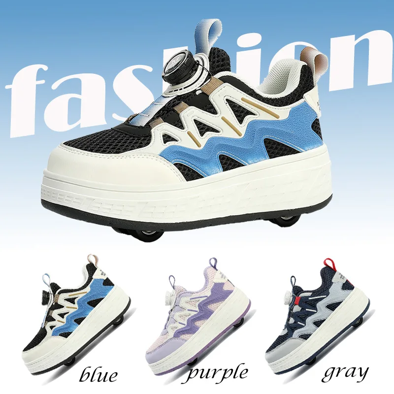 Kids Roller Skate Shoes Student Inline Skating Shoes Children's Double Wheel Deformation Skating Shoes for boys and grils