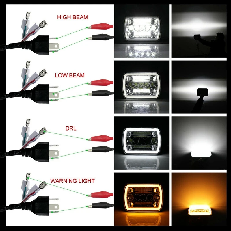 New2x 5X7inch 7X6inch LED Headlight Hi-Lo Beam Halo DRL For Jeep Cherokee XJ Wrangler YJ