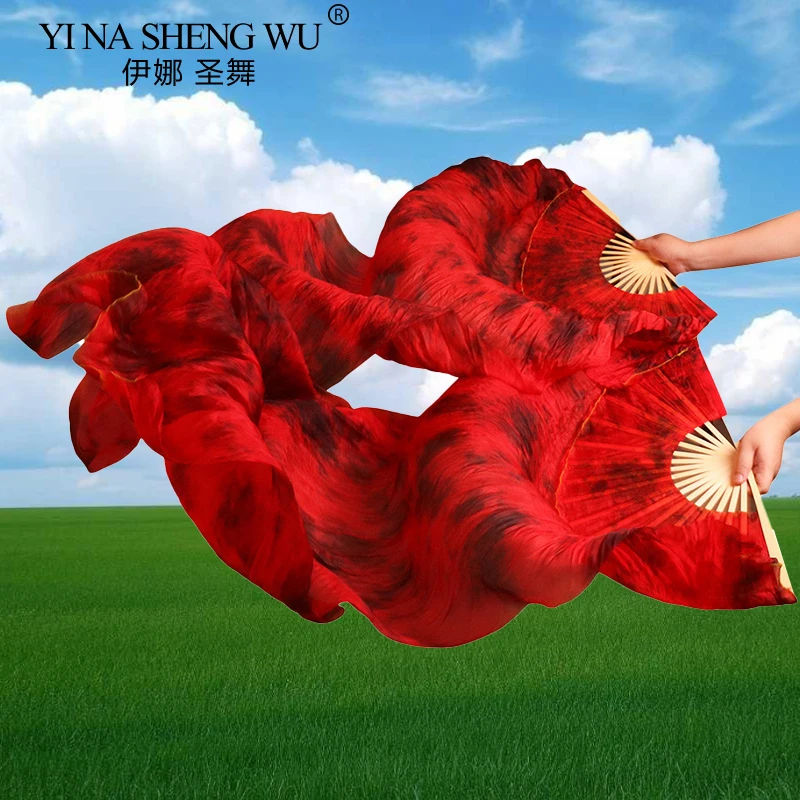 الجملة مراوح الرقص الشرقي الحجاب 1 زوج الحرير الحقيقي أسود أحمر اللون خلط مروحة الخيزران عرض الأداء الهذيان الدعائم مخصص راقصة