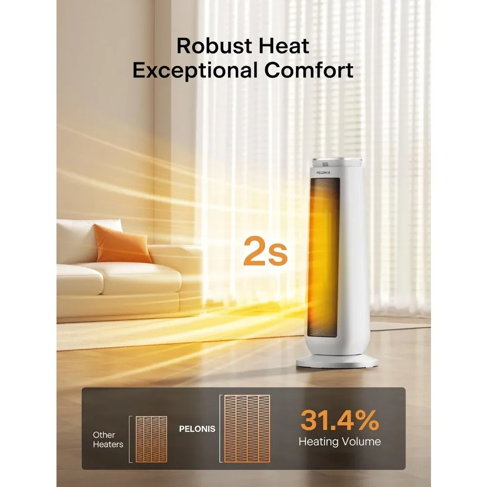 23 inch oscillating ceramic tower space heater with remote control and thermostat, energy-saving floor heater for indoor use