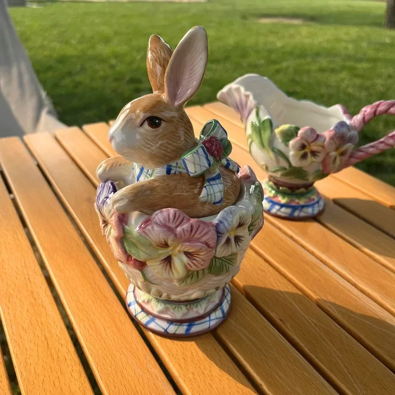 Ceramic Rabbit Teapot Coffee Cup American Hand-painted Idyllic Dinner Plate Sets Garden Afternoon Tea Set Kitchen Tableware