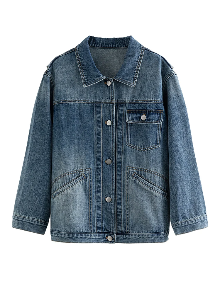 DUSHU Two Colors Cool Fashionable Style Classic Denim Jacket for Women Spring Newly Design Denim Coat Female 24DS81039