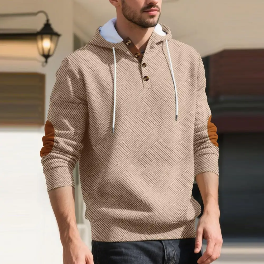 Men Loose Fit Jacquard Hooded Pullover Streetwear Gym Sport Training Athletic Top Fashionable Comfortable Daily Wear