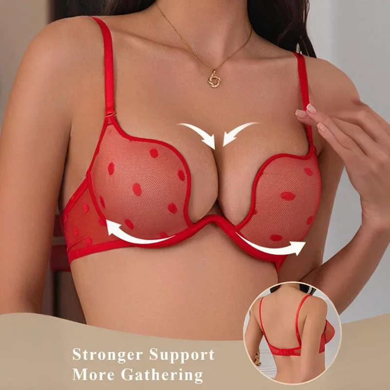 Low Cut Sexy Bra Underwire Red Plunge Push Up Padded Lingerie Bra T-shirt  Lingerie Daily Bra