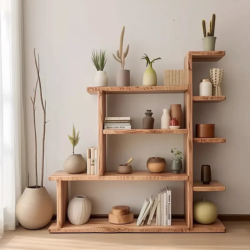 Solid Wood Bogu Shelves Custom Creative Multi Layer Library Display Rack Wall Mounted Storage Shelf for Home Decor