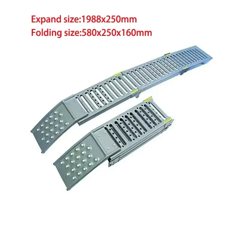 Carbon Steel Anti-Slip Motorcycle Ramp ATV Uphill Board Three Fold Portable Load-Bearing 340kg Black Silver Universal Fitment