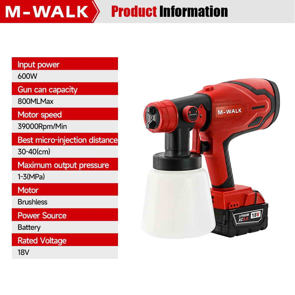 Professional Electric Spray Gun Household Rechargeable Cordless Automotive Paint Guns Power Tools For Milwaukee 18V Battery Pin