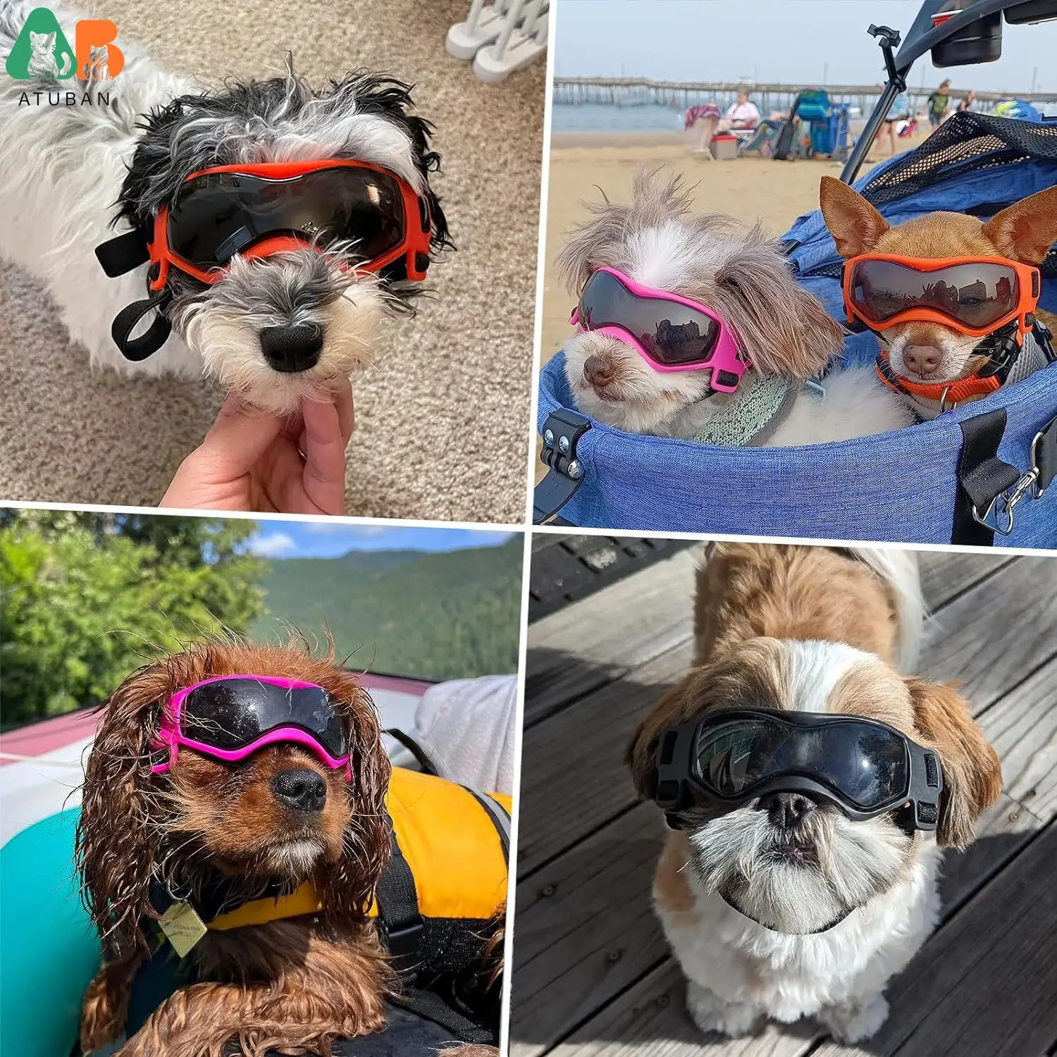 ATUBAN gafas para perros de raza pequeña, gafas de sol para perros pequeños, protección UV para perros pequeños, conducción al aire libre