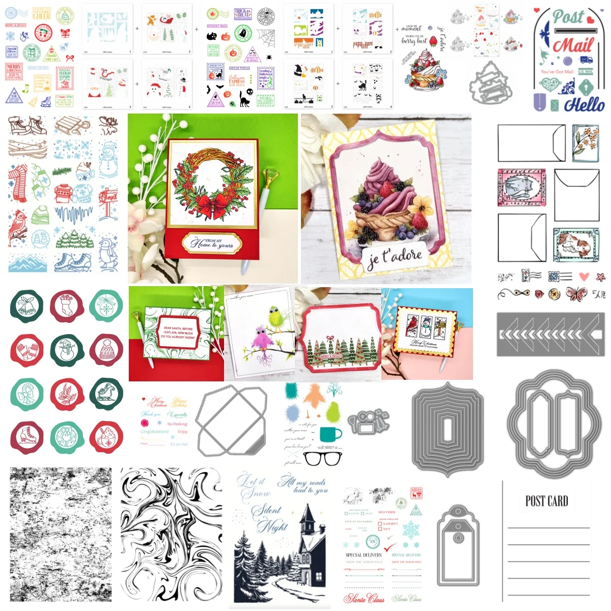 2025 Christmas Garland Postage Collage Country Road Clear Stamps Cutting Dies Stencil for DIY Decorating Scrapbook Card Craft