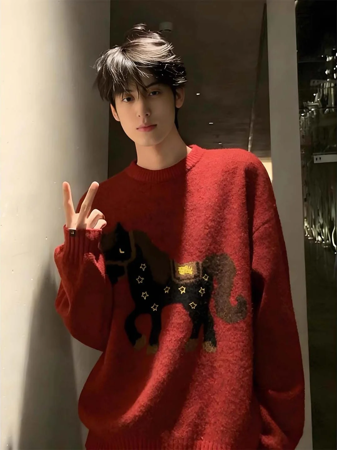 

Red round Ne Knitwear Men's Winter Cisas Inner Wear Warm Top Boting irt Bym Brand Loose Fit Cleanfit Sle Youth