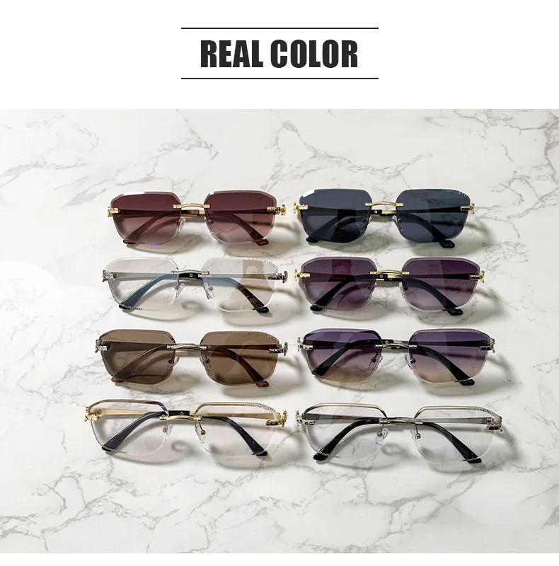 2026 New Rimless Cut Edge Square Sunglasses Unisex Metal Frame UV400 Anti-UV Luxury Beach Travel Trendy Shades
