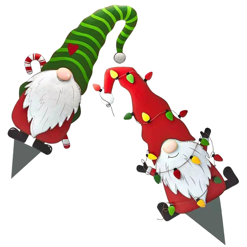 

2 Pcs Christmas Garden Sign Lantern Halloween Outdoor Iron Santa Lawn Decorations Ornaments