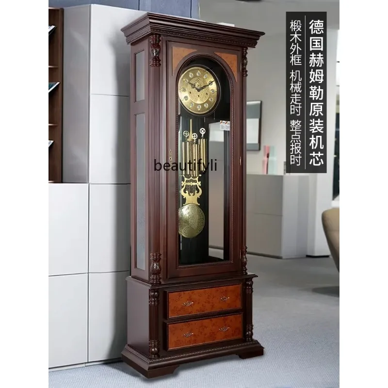 European Style Hotel Lobby High-End Floor Clock Solid Wood Germany Hermle Mechanical Floor Clock