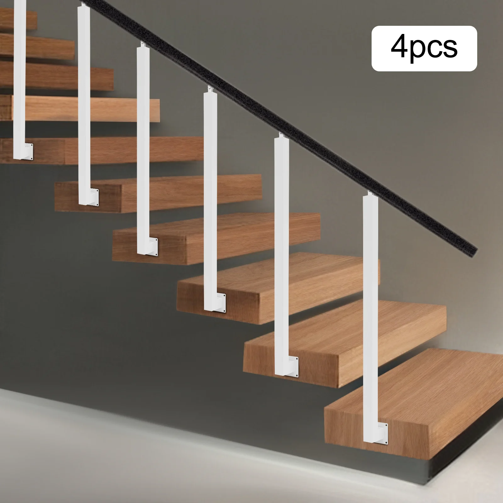 4 Pieces of 95cm Stair Railing Side Installation - White, , , Suitable for Staircases, Villas, Entrances, Corridors