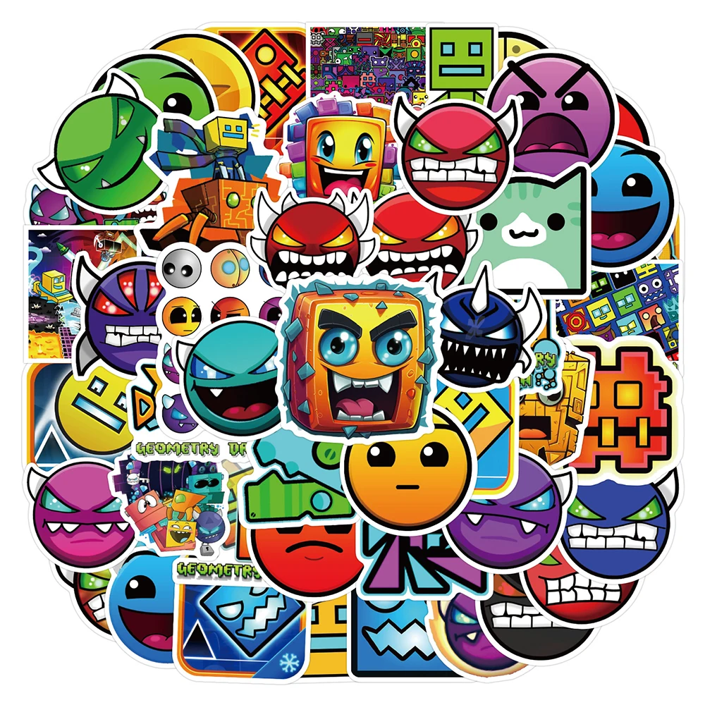 10/30/50pcs Cool Geometry Dash Cartoon Stickers Waterproof DIY Suitcase Phone Laptop Car Colorful Game Sticker Toys Gifts