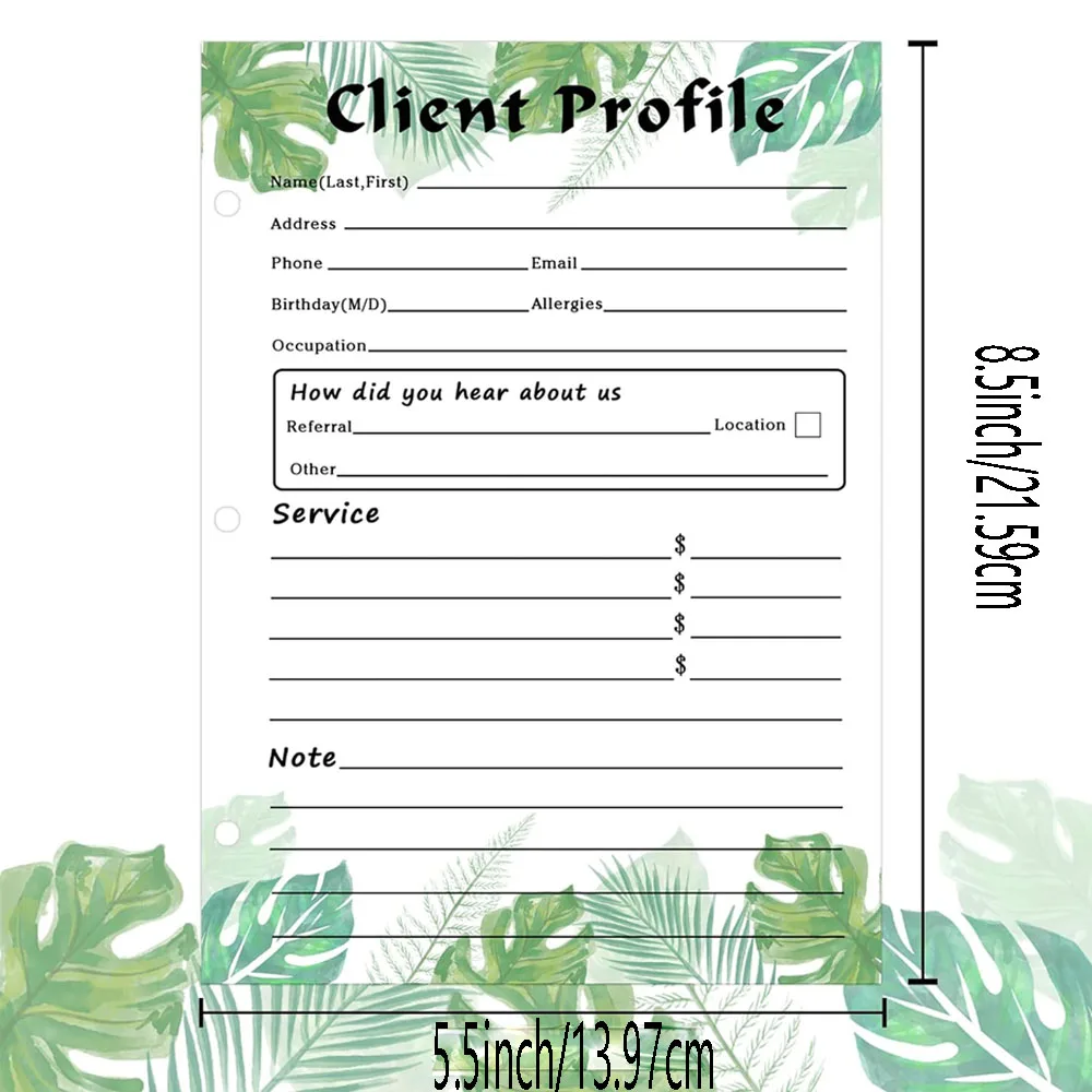 Customer Contact Profile Record Sheet 5.5x8.5Inch Stylist Binder Insert Cards Small Business Data Client Information Sheet 20Pcs