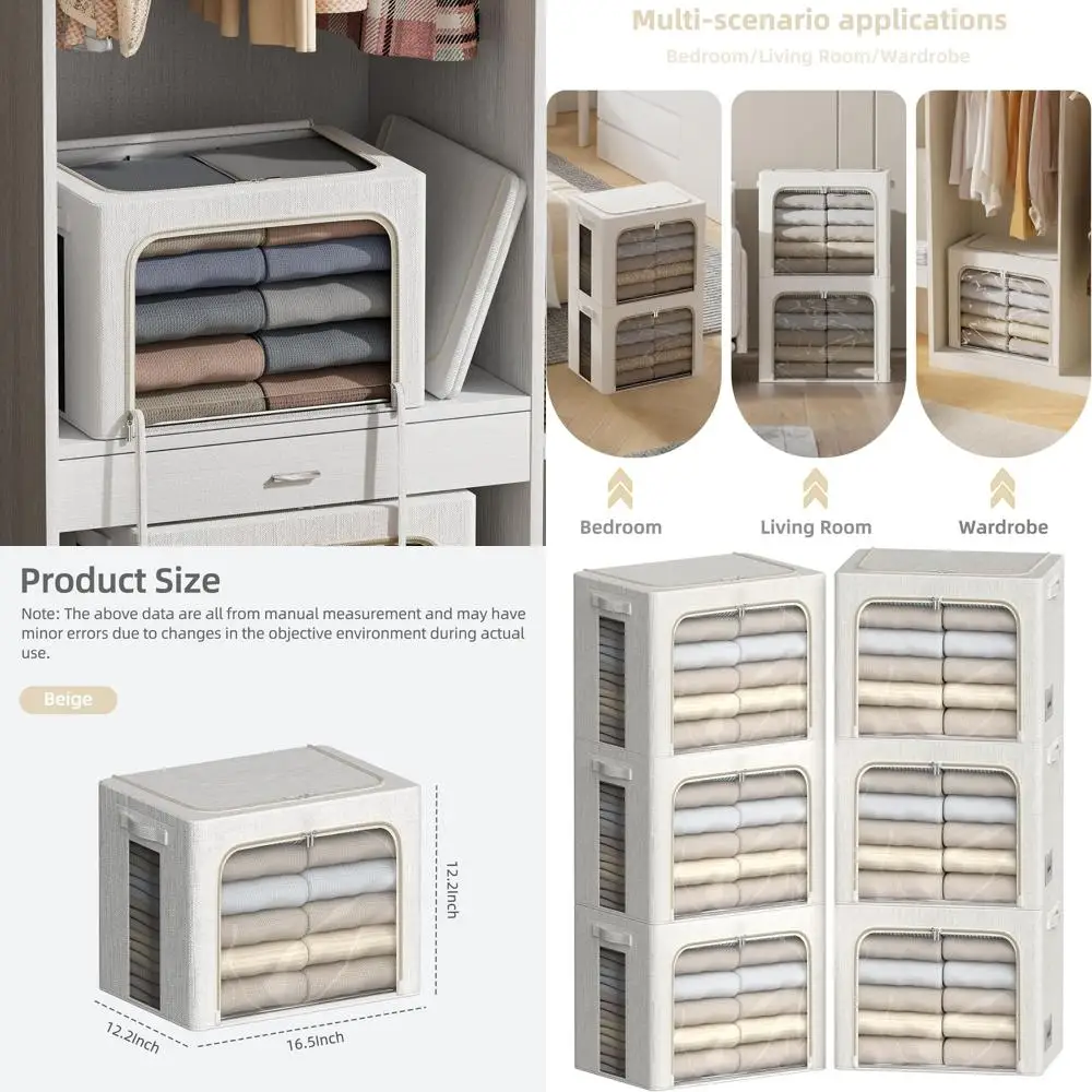 

6-Pack Metal Frame Storage Bins with Clear Window, White, 16.5x12.2x12.2 inches (40L)