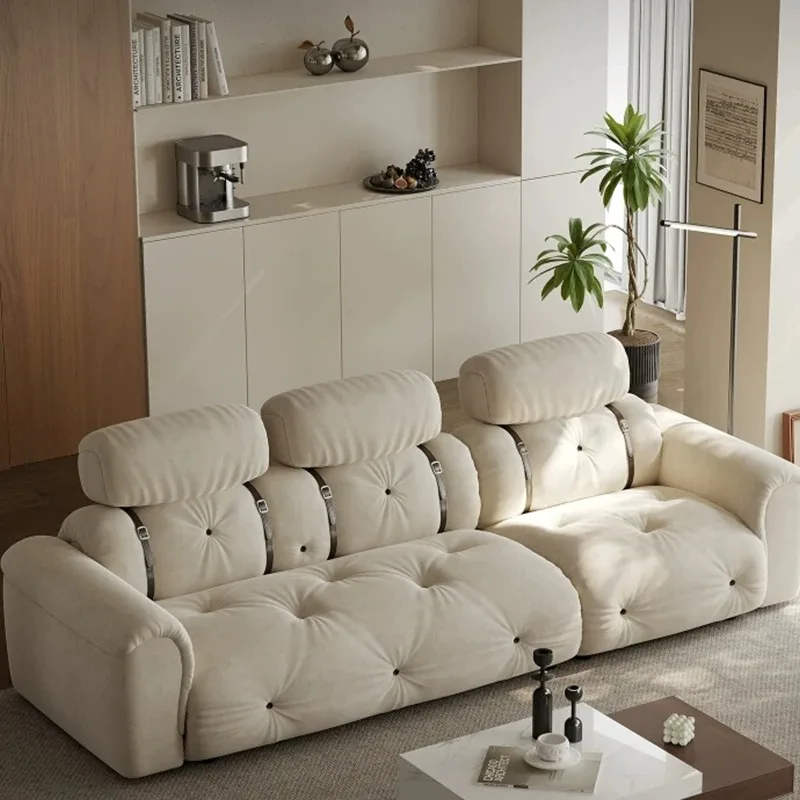 #Italian Designer Three-Person Extendable Fabric Sofa Modern Simple Style Straight Sponge For Living Room Frosted Cloth New Styl