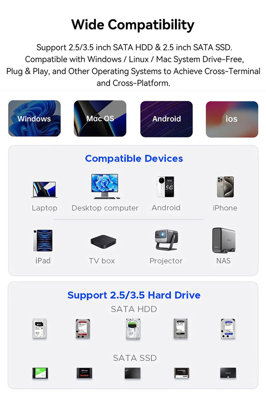 Yottamaster Hard Drive Enclosure USB 3.0 to SATA3.0 HDD Docking Station with Cooling Fan for 2.5/3.5