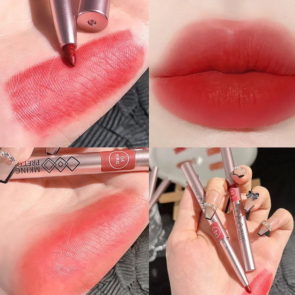 Lápiz labial giratorio, delineador de labios, resistente al agua, de larga duración, mate, contorno de labios, maquillaje femenino, cosméticos, 6 colores