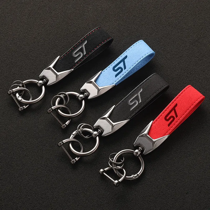 

New Ford Car Leather Keychain Logo Keyring For Ford ST Ford Focus Mondeo Fiesta Kuga MK2 MK3 Car Accessories