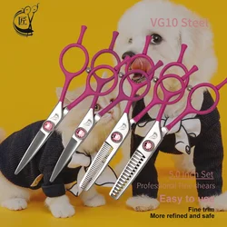 Crane VG10 Steel 5.0 Inch Professional Pet Scissors Set For Dog/Cat Fine Grooming Straight/Curved/Thinning/Chunker Shear Kits