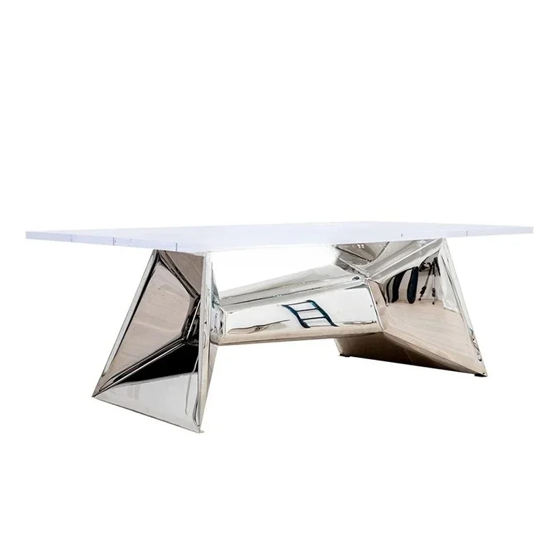 A  Model Room Modern Minimalist Table Creative Art  Metal Light Luxury Stainless Steel Dining Table Living Room