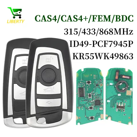 리버티 스마트 원격 키 키리스 고 BMW 3 5 7 시리즈 2009-2016 CAS4 F 시스템 포브, KR55WK49863 PCF7945, 315, 433, 868Mhz