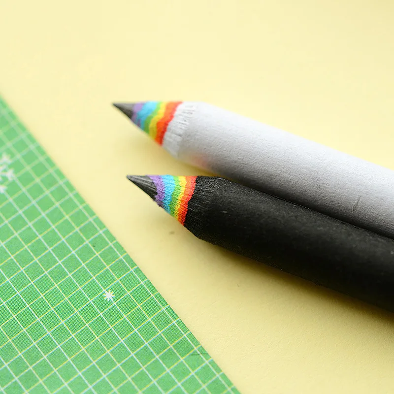 Creative Pen Rainbow HB 16cm Length Pencil 2 Pcs/Box Black and White Box Packed Environmental Protection Paper Pencil for School