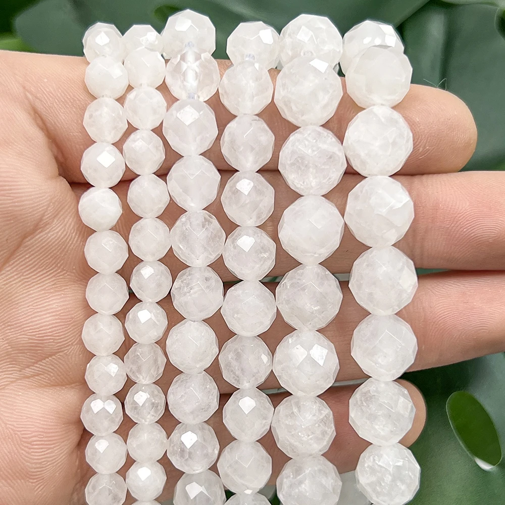 6/8/10mm Facettierte Weiße Quarz Natursteinperlen Runde Lose Abstandsperlen für Schmuckherstellung DIY Armband Halskette 7''
